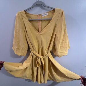 Yellow V-Neck Romper with Tie Waist